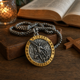 Two-Tone St. Michael Archangel Protection Medal Stainless Steel Necklace - gift presentation
