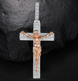 Artisan-Carved Copper Jesus Cross Pendant - Moissanite-Encrusted Hip Hop Religious Necklace - BGCOPPER