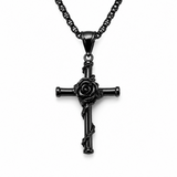 Rose Wrapped Cross Necklace, Retro Religious Pendant for Men Women