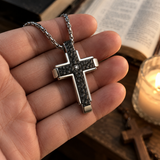 Hammered Two-Tone Stainless Steel Cross Necklace – Strength, Faith & Rugged Elegance