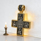 Double-Sided S925K Sterling Silver Sacred Heart and Saint Cross Pendant—Your Daily Spiritual Companion