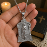 Our Lady of Guadalupe Temple‑Style Rhinestone Inlaid Stainless Steel Necklace