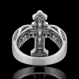 Christian Cross Statement Ring with 5A+ Cubic Zirconia – Silver & 14K Gold Plated - side view