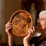 "Jesus with the Crown of Thorns" Beechwood Carved Icon | A Concrete Testimony of Redemption - size and finish detail