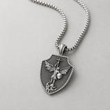 Saint Michael Shield Pendant Necklace – Pure Tin Protection Medal