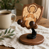 Black Walnut “Archangel Michael” Adjustable Phone Stand—A Faith-Inspired Wooden Desktop Stand