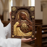 Immaculate Heart of Mary Hand-Carved Beech Wood Sculpture | Sacred Home Altar Ornament