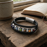 Double Layer Braided Leather 7 Chakra Natural Healing Stone Bracelet - product view