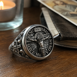 S925 Sliver Jesus Crucifixion St. Benedict Medal Ring