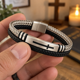 Two‑Layer Braided Leather Cross Bracelet