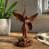 St. Michael the Archangel - Hand Carved Boxwood Sculpture - Spiritual Guardian for Prayer Spaces