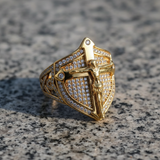 Vintage Gold Shield Crucifix Men's Ring – Faith, Protection & Bold Style - craftsmanship detail