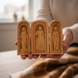 Hand-Carved Travel Triptych Altar: The Holy Family at Your Side