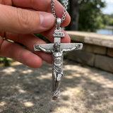 S925K Sandblasted Silver Jesus Crucifix Pendant