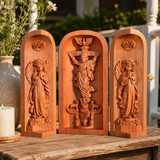 Hand-carved Portable Church - Mini Christian Ascension scene Triptych Altar