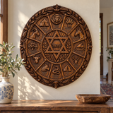 Hand-Carved Beechwood Israel Heritage Wall Plaque – Star of David & Tribal Symbols