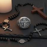 S925 Sliver Jesus Crucifixion St. Benedict Medal Ring