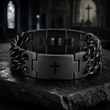 Men’s Stainless Steel Lord’s Prayer Cross Bracelet – Double-Row Chain