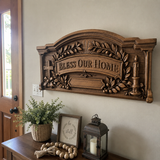 Personalized “Bless Our Home” Hand-Carved Beechwood Wall Plaque - size and finish detail