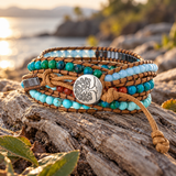 Multi-Layered Hand-Woven Natural Crystal Stone Leather Tree of Life Guardian Bracelet