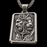 S925 Sterling Silver Jesus & Lion Cross Pendant Necklace – Christian Faith Jewelry for Men
