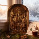 【Holy Trinity Wood Carving】Handcrafted Beech Wood Icon Three Graces Colorway Home Prayer Altar Spiritual Gift