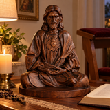 Hand-Carved Beechwood Sacred Heart of Jesus Prayer Statue