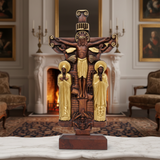 Orthodox Altar Table Ornament: Saints and the Crown of Thorns — Hand-Carved Wooden Cross