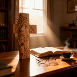 Handcrafted Beechwood Cross: Jesus with the Crown of Thorns