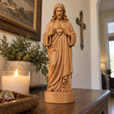 Sacred Heart of Jesus Hand-Carved Beechwood Statue – Catholic Prayer, Home Blessing & Faith Gift