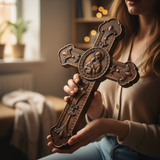 Wooden crucifix of the Virgin, Virgin Mary, Baby Jesus, religious wooden icon, wall crucifix, wall decoration