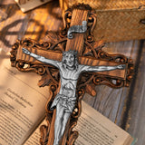 Silver painted version Ash wood Crucifix ,Jesus Christ, wooden Cross gift of love - BGCOPPER