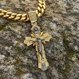 Gold-Plated Copper Crucifix Pendant with Jesus Christ and Religious Figures