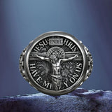 S925K Silver Jesus Crucifixion St. Benedict Medal Ring - BGCOPPER