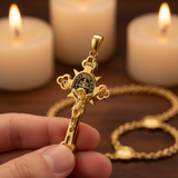 Golden St. Benedict Exorcism Cross - Blessings to you and your family