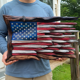 Hand-Carved Solid Wood American Flag Wall Art – Rustic Patriotic Home Decor & Veteran Gift