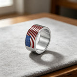 Patriotic American Flag Enamel Titanium Steel Ring