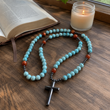 African Pine Tiger Eye Rosary Necklace - size and finish detail