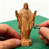 Hand Carved Sacred Heart of Jesus Virgin Mary Wooden Tabletop Ornament
