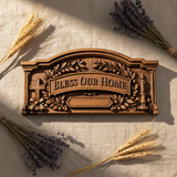 Bless Our Home solid wood family plaque for Christian entryway decor