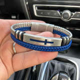 Two‑Layer Braided Leather Cross Bracelet - side view