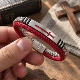 Two‑Layer Braided Leather Cross Bracelet