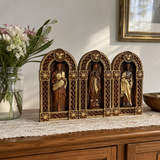 Holy Family Jesus Mary Joseph Arched Wooden Statue Set Tabletop Display