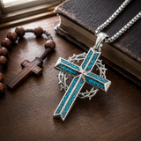 ‘By His Wounds’ Turquoise Crown of Thorns Cross — Comes with a 24-inch chain