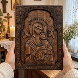 Our Lady of Perpetual Help Wood Art - Hand-Carved Catholic Gift - Mother Mary Comfort Figure