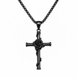 Rose Wrapped Cross Necklace, Retro Religious Pendant for Men Women
