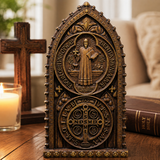 Hand-Carved Beechwood St. Benedict Medal Desktop Ornament