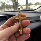 Solid Brass Jesus Crucifix Necklace – Christian Cross Pendant with 24" Chain