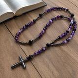 African Pine Tiger Eye Rosary Necklace - Christian gift presentation