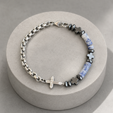 Blue Natural Stone Cross Beaded Bracelet